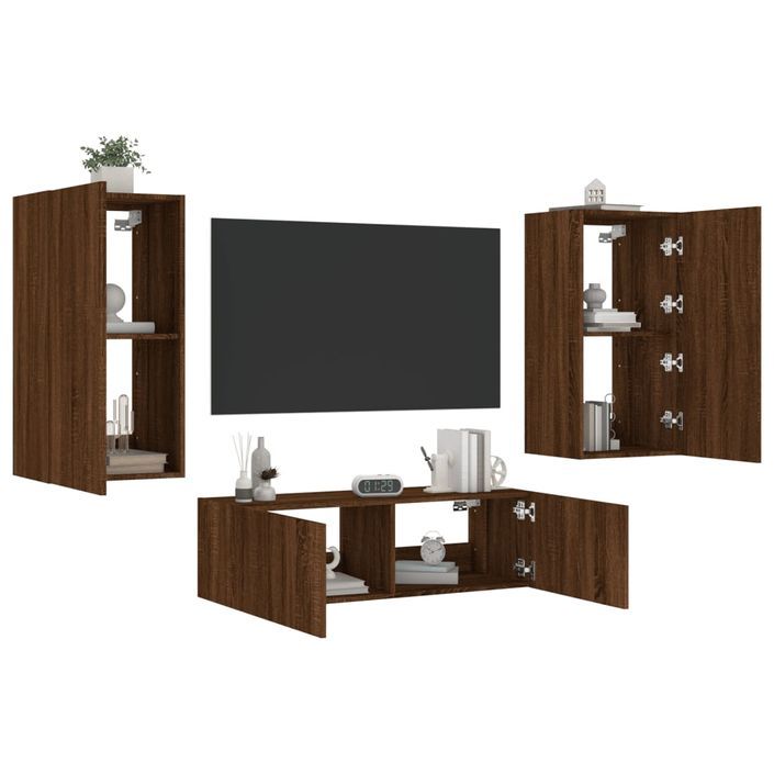 Meuble TV muraux 3 pcs avec lumières LED chêne marron - Photo n°1