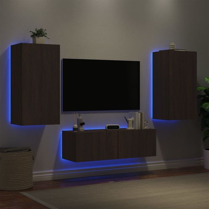 Meuble TV muraux 3 pcs avec lumières LED chêne marron - Photo n°4