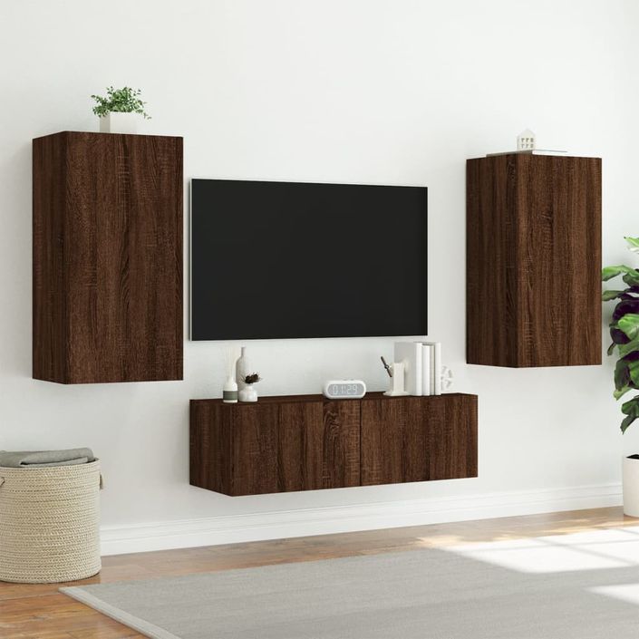 Meuble TV muraux 3 pcs avec lumières LED chêne marron - Photo n°5