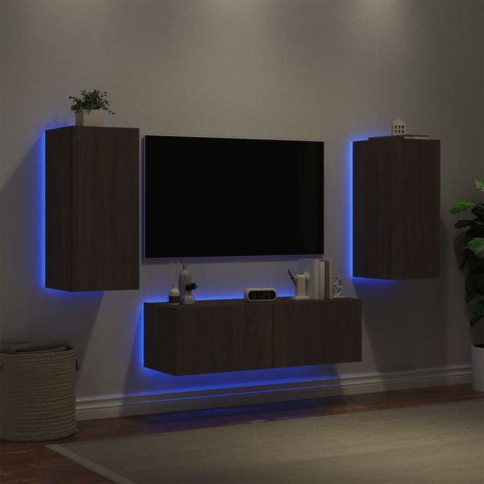 Meuble TV muraux 3 pcs avec lumières LED chêne marron - Photo n°4