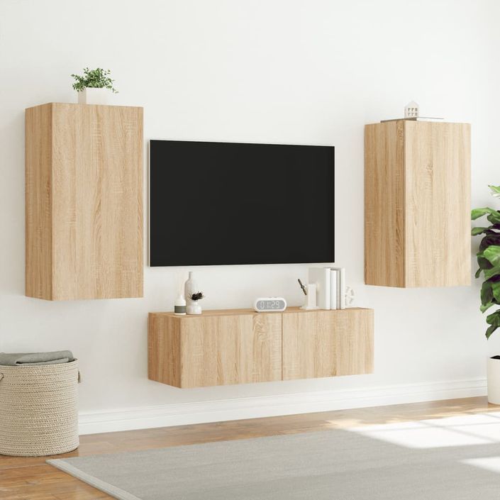 Meuble TV muraux 3 pcs avec lumières LED chêne sonoma - Photo n°5