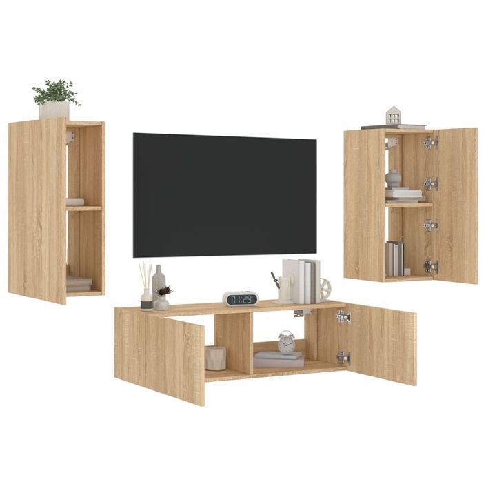 Meuble TV muraux 3 pcs avec lumières LED chêne sonoma - Photo n°1