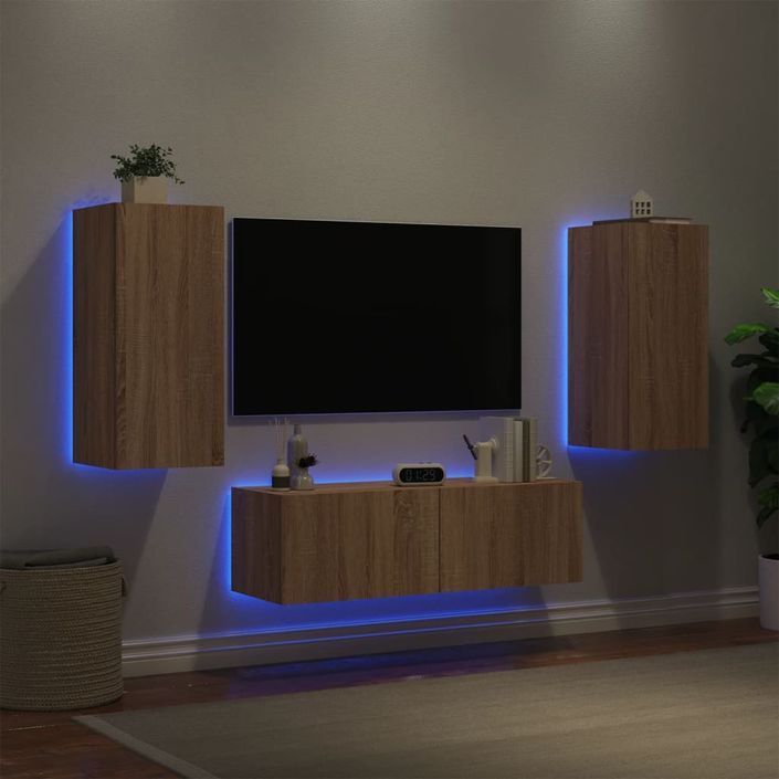 Meuble TV muraux 3 pcs avec lumières LED chêne sonoma - Photo n°4