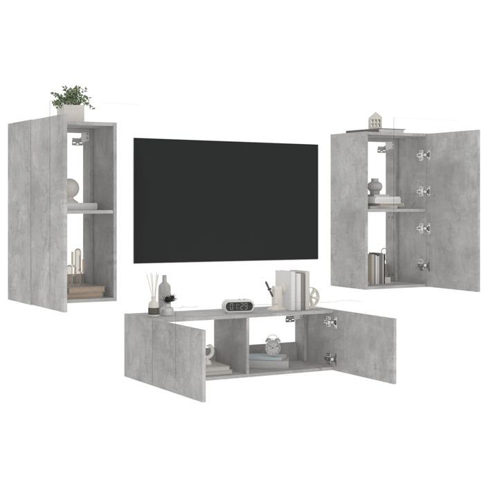 Meuble TV muraux 3 pcs avec lumières LED gris béton - Photo n°1