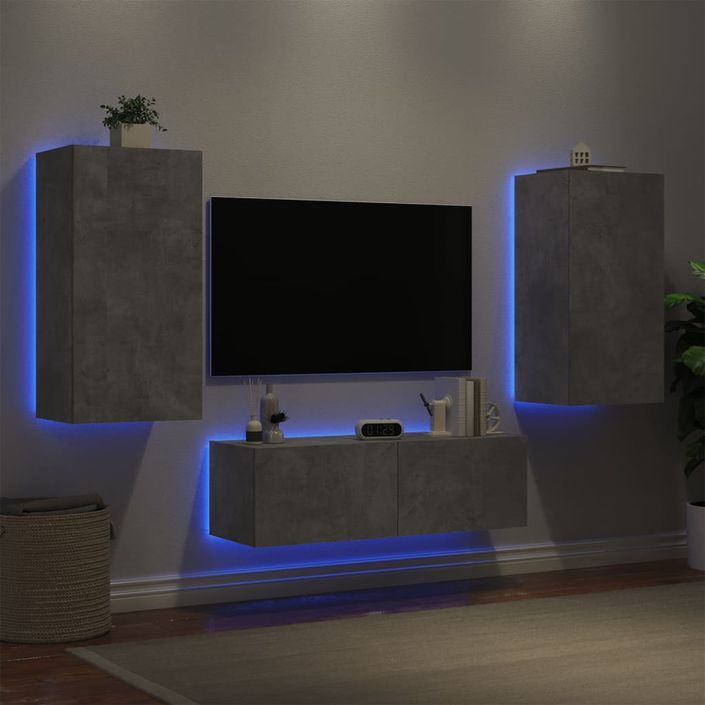 Meuble TV muraux 3 pcs avec lumières LED gris béton - Photo n°4