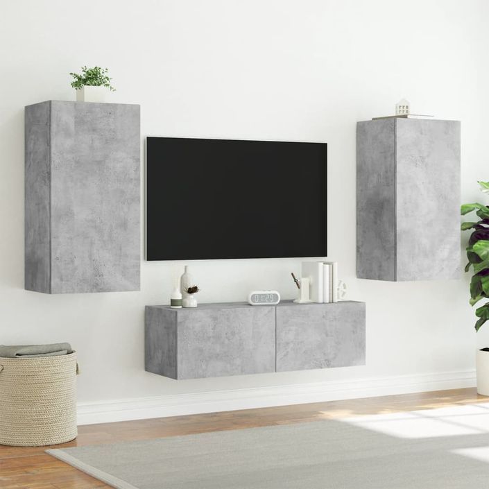 Meuble TV muraux 3 pcs avec lumières LED gris béton - Photo n°5