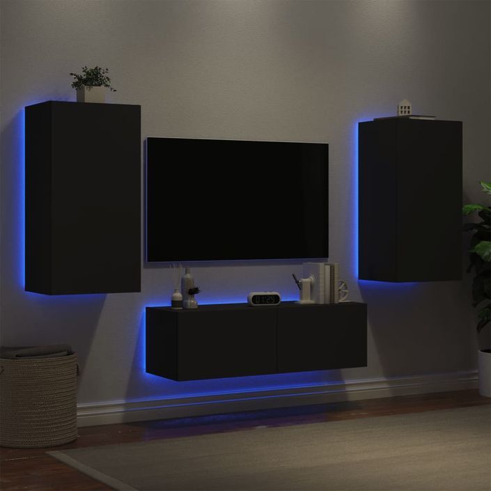 Meuble TV muraux 3 pcs avec lumières LED noir - Photo n°4