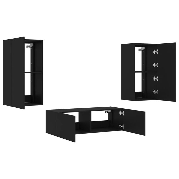 Meuble TV muraux 3 pcs avec lumières LED noir - Photo n°6