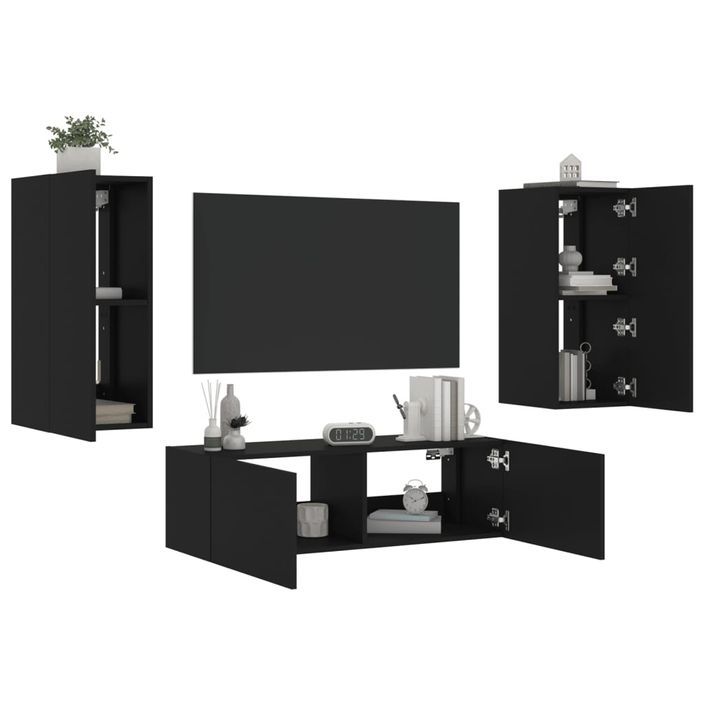 Meuble TV muraux 3 pcs avec lumières LED noir - Photo n°1