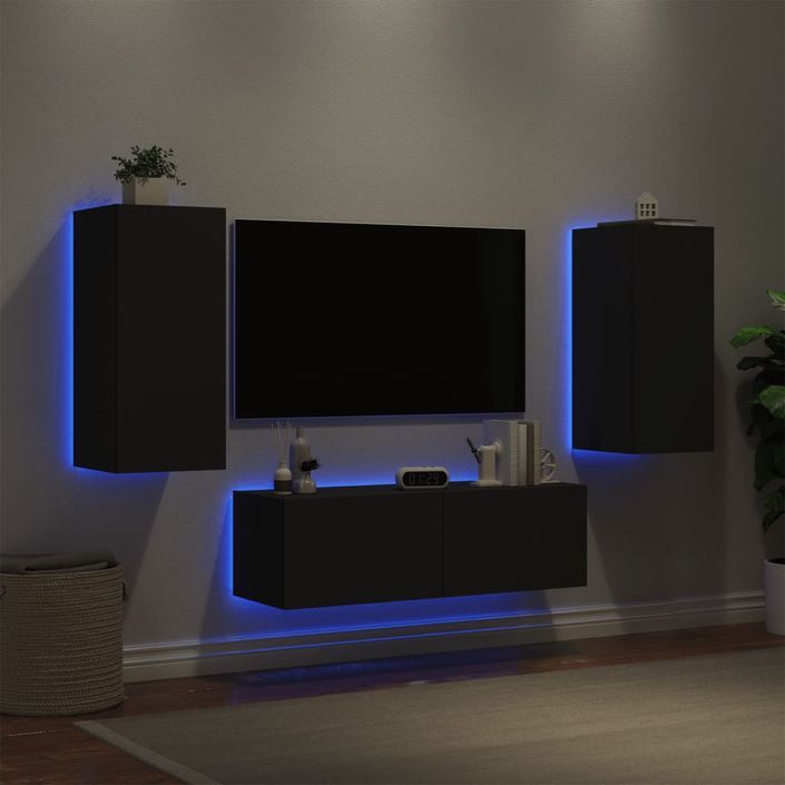 Meuble TV muraux 3 pcs avec lumières LED noir - Photo n°4