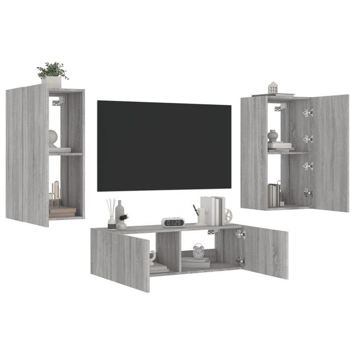 Meuble TV muraux 3 pcs avec lumières LED sonoma gris - Photo n°1