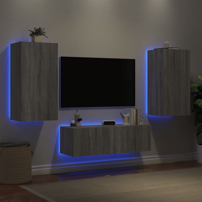 Meuble TV muraux 3 pcs avec lumières LED sonoma gris - Photo n°4