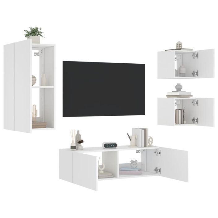 Meuble TV muraux 4 pcs avec lumières LED blanc - Photo n°1