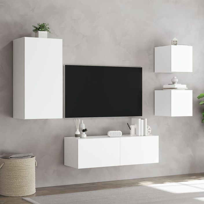 Meuble TV muraux 4 pcs avec lumières LED blanc - Photo n°5