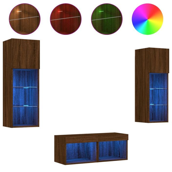 Meuble TV muraux 4 pcs avec lumières LED chêne marron - Photo n°2