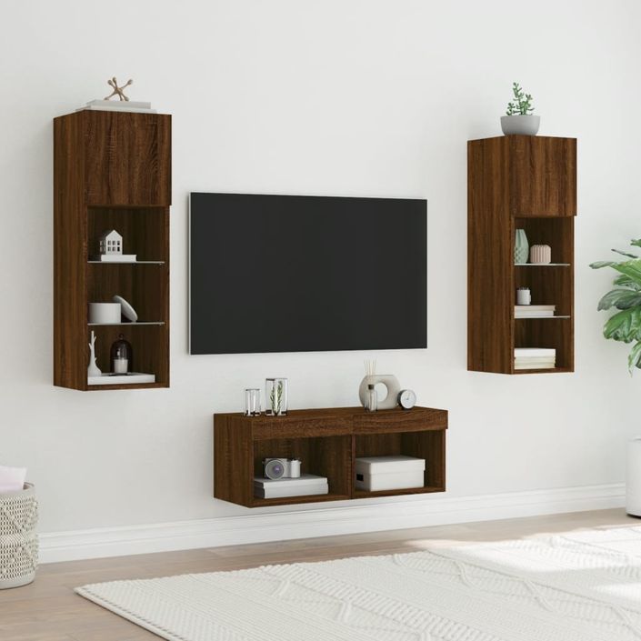 Meuble TV muraux 4 pcs avec lumières LED chêne marron - Photo n°5