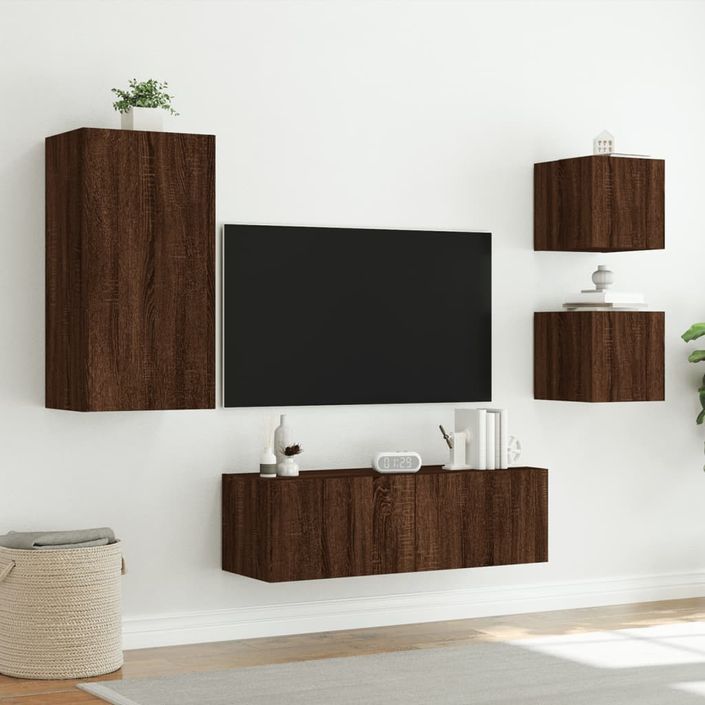 Meuble TV muraux 4 pcs avec lumières LED chêne marron - Photo n°5