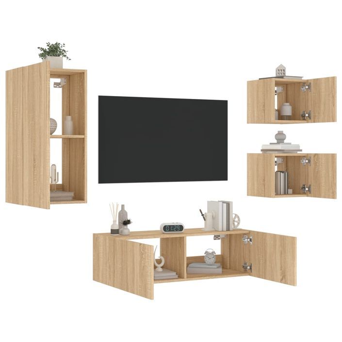 Meuble TV muraux 4 pcs avec lumières LED chêne sonoma - Photo n°1