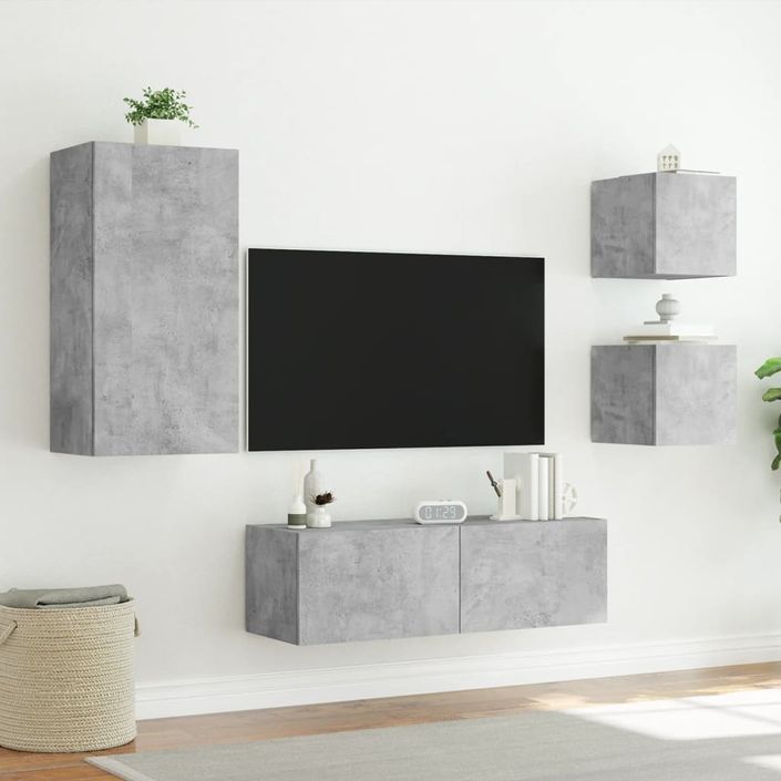 Meuble TV muraux 4 pcs avec lumières LED gris béton - Photo n°5