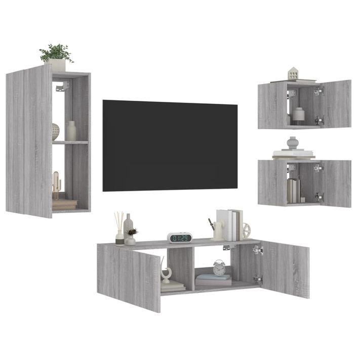 Meuble TV muraux 4 pcs avec lumières LED sonoma gris - Photo n°1