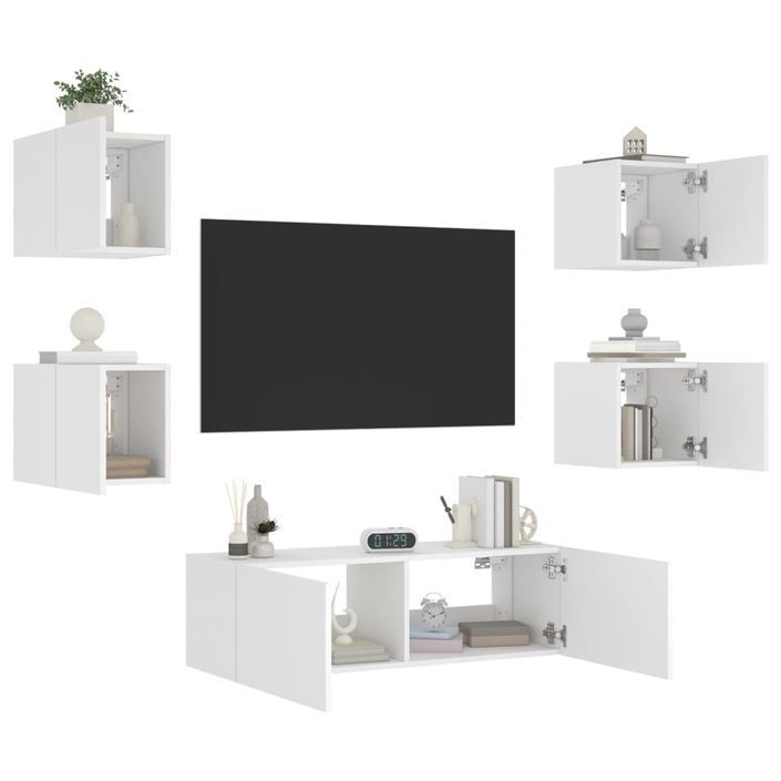 Meuble TV muraux 5 pcs avec lumières LED blanc - Photo n°1