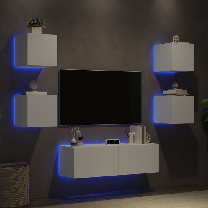 Meuble TV muraux 5 pcs avec lumières LED blanc - Photo n°4