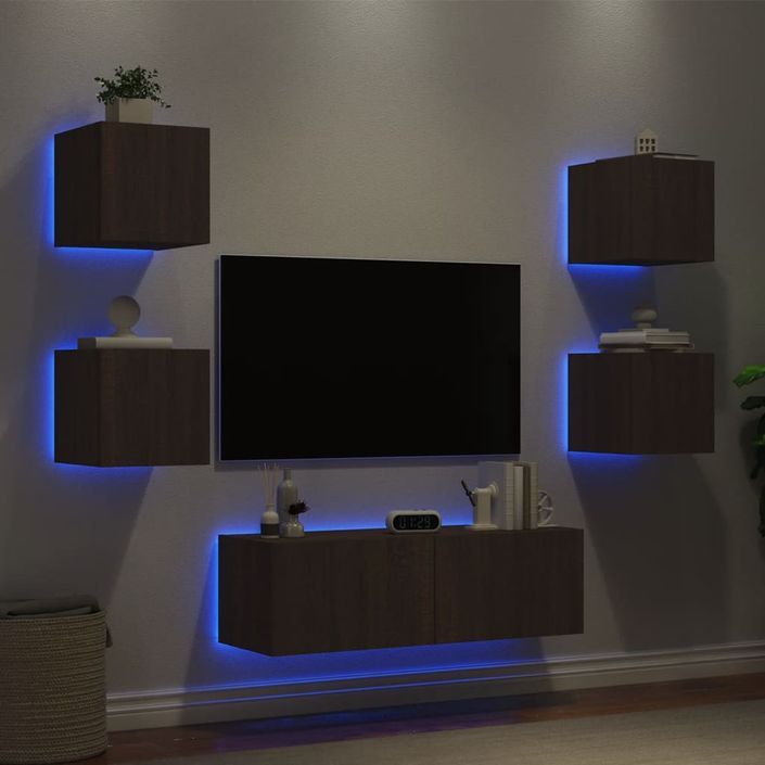 Meuble TV muraux 5 pcs avec lumières LED chêne marron - Photo n°4