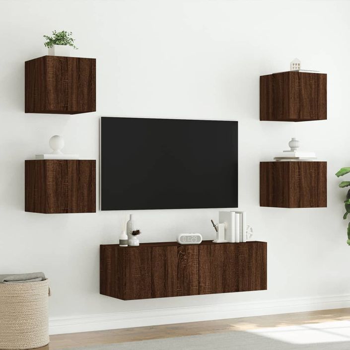 Meuble TV muraux 5 pcs avec lumières LED chêne marron - Photo n°5