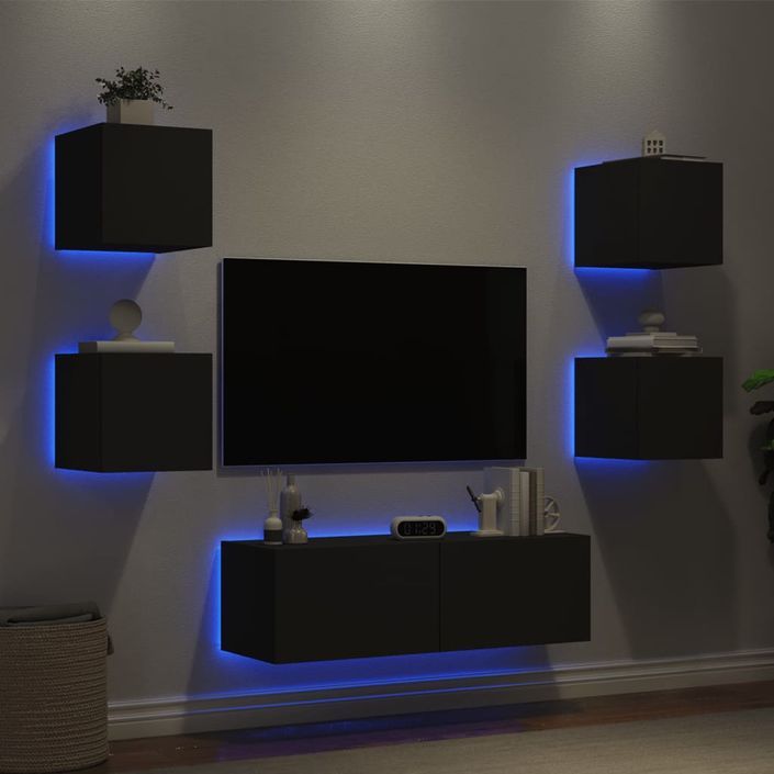 Meuble TV muraux 5 pcs avec lumières LED noir - Photo n°4