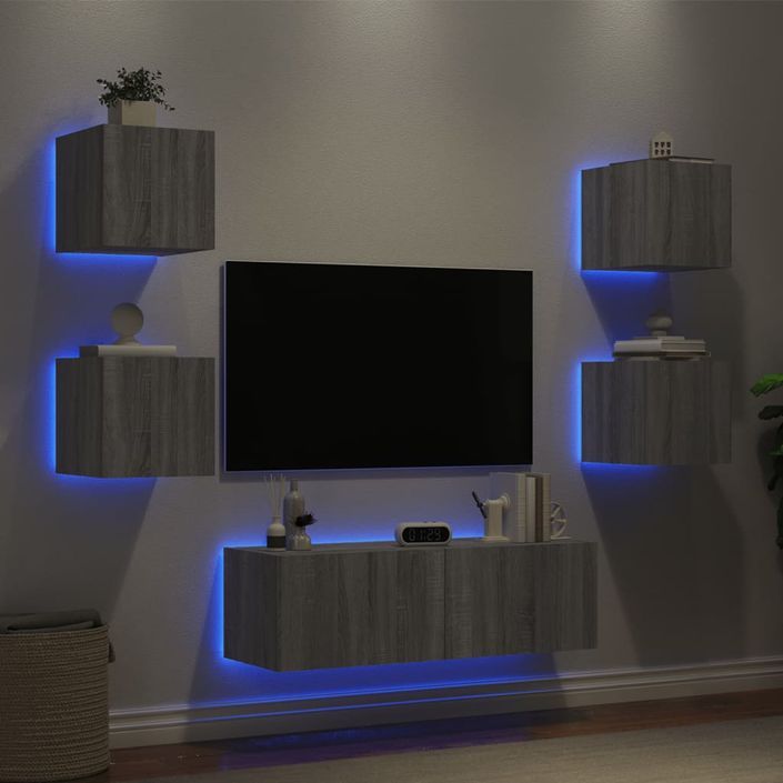 Meuble TV muraux 5 pcs avec lumières LED sonoma gris - Photo n°4