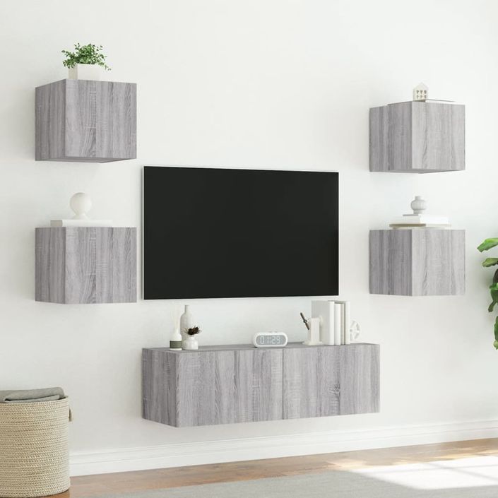 Meuble TV muraux 5 pcs avec lumières LED sonoma gris - Photo n°5