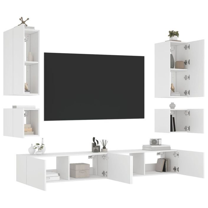 Meuble TV muraux 6 pcs avec lumières LED blanc - Photo n°1