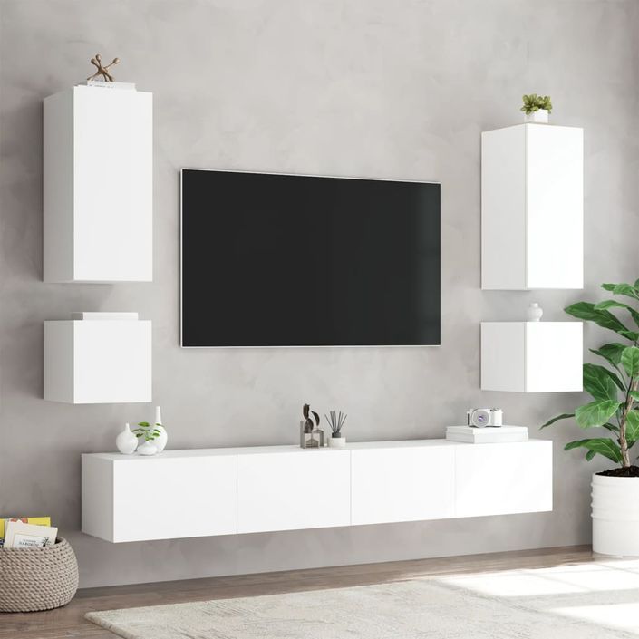 Meuble TV muraux 6 pcs avec lumières LED blanc - Photo n°5