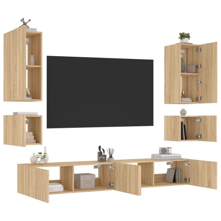 Meuble TV muraux 6 pcs avec lumières LED chêne sonoma - Photo n°1