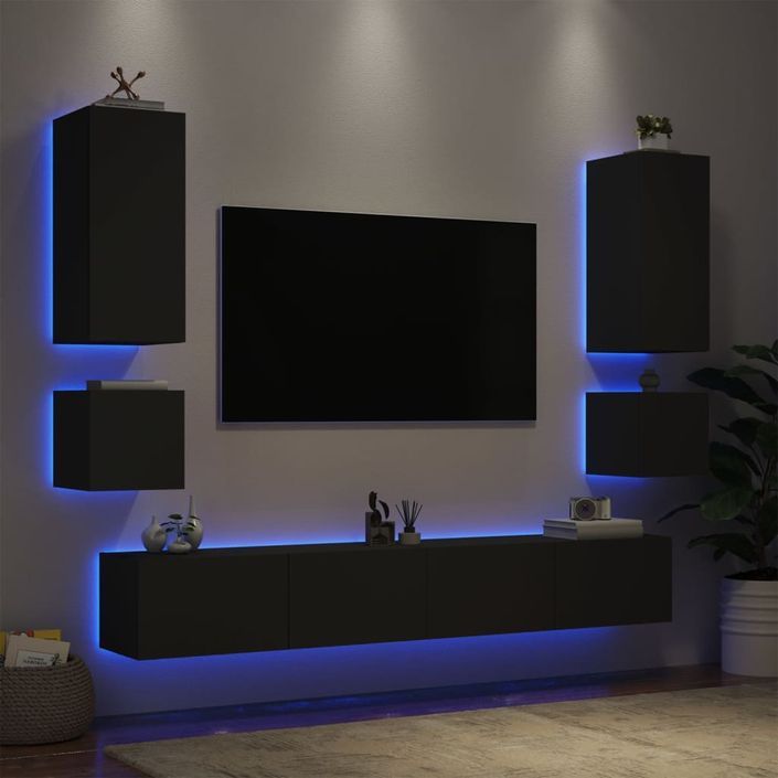 Meuble TV muraux 6 pcs avec lumières LED noir - Photo n°4