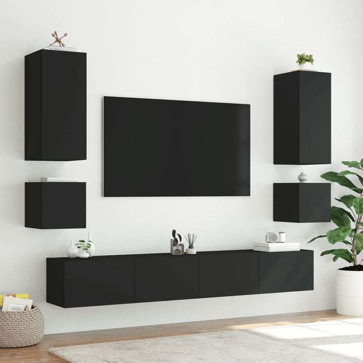 Meuble TV muraux 6 pcs avec lumières LED noir - Photo n°5