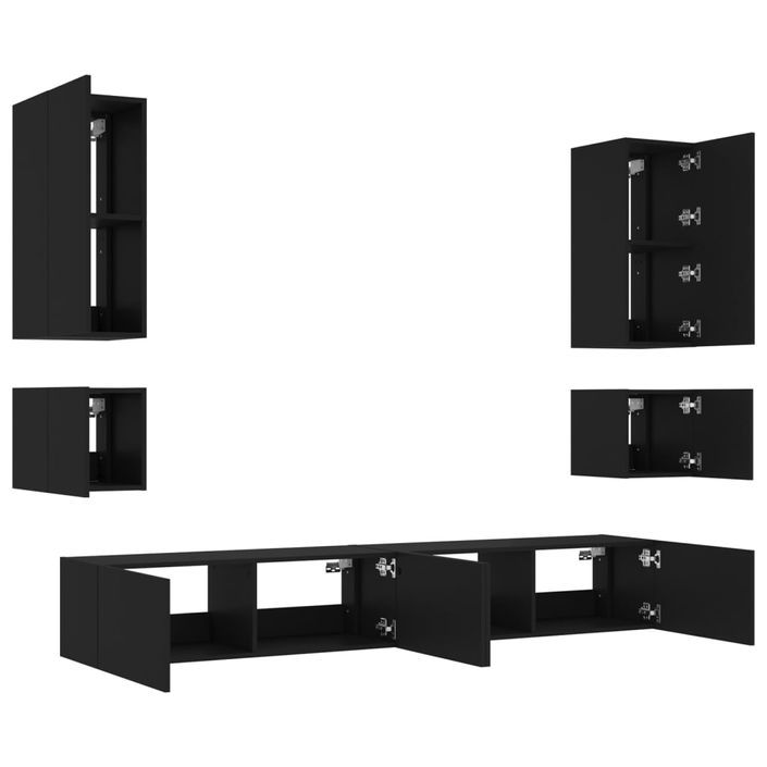 Meuble TV muraux 6 pcs avec lumières LED noir - Photo n°6