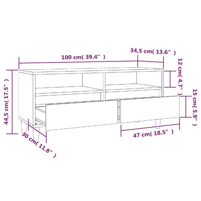 Meuble TV noir 100x34,5x44,5 cm bois d'ingénierie - Photo n°10