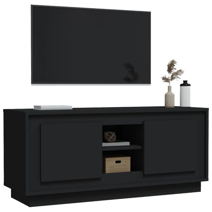 Meuble TV noir 102x35x45 cm bois d'ingénierie - Photo n°4