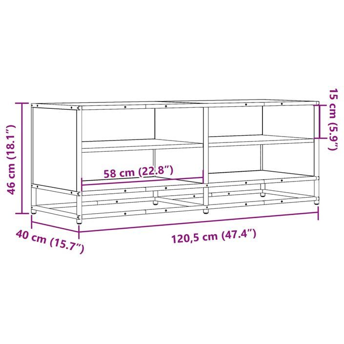 Meuble TV noir 120,5x40x46 cm bois d'ingénierie et métal - Photo n°9