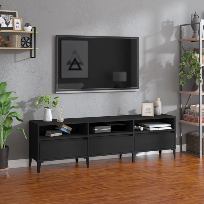 Meuble TV noir 150x30x44,5 cm bois d'ingénierie - Photo n°2