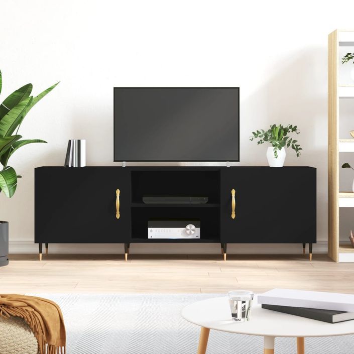 Meuble TV noir 150x30x50 cm bois d'ingénierie - Photo n°1