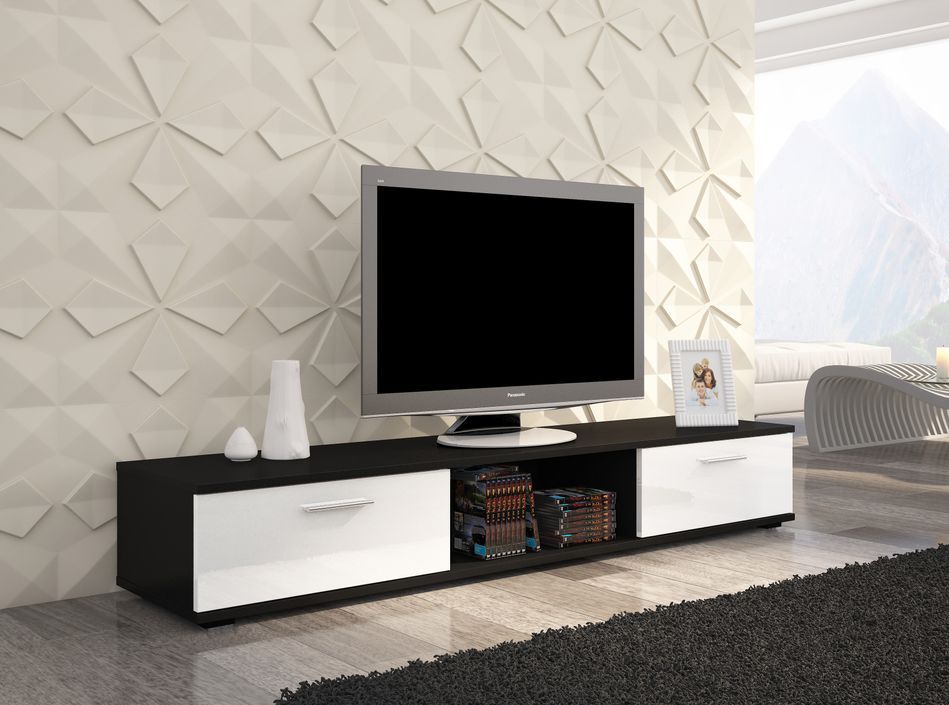 Meuble TV noir et blanc brillant Flexa 176 cm - Photo n°2