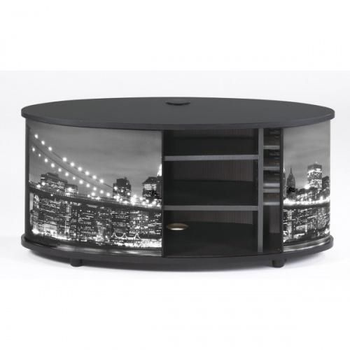 Meuble TV rideaux coulissants bois noir imprimé Brooklyn Desky - Photo n°2