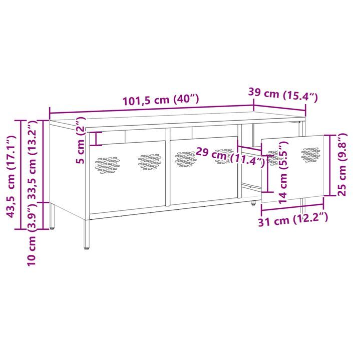 Meuble TV rose 101,5x39x43,5 cm acier laminé à froid - Photo n°12