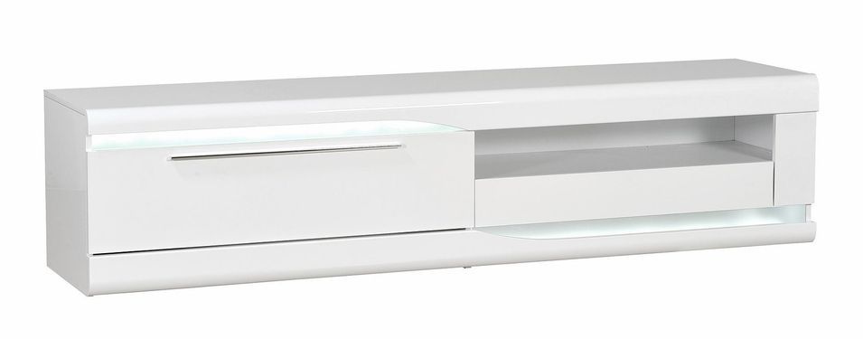 Meuble TV avec éclairage à Led 2 tiroirs bois laqué blanc Minio 200 cm - Photo n°3