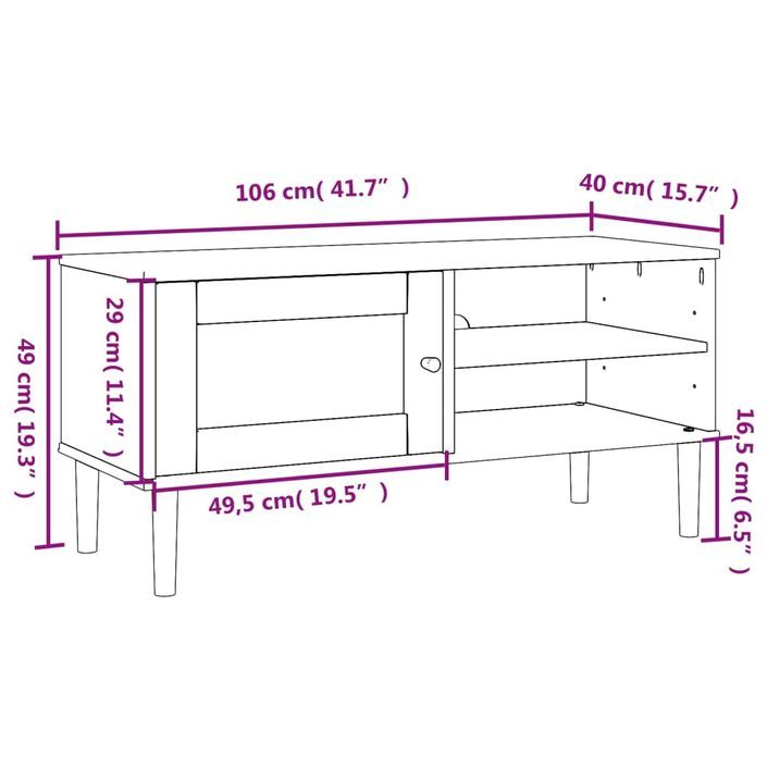 Meuble TV SENJA aspect rotin blanc 106x40x49cm bois massif pin - Photo n°10