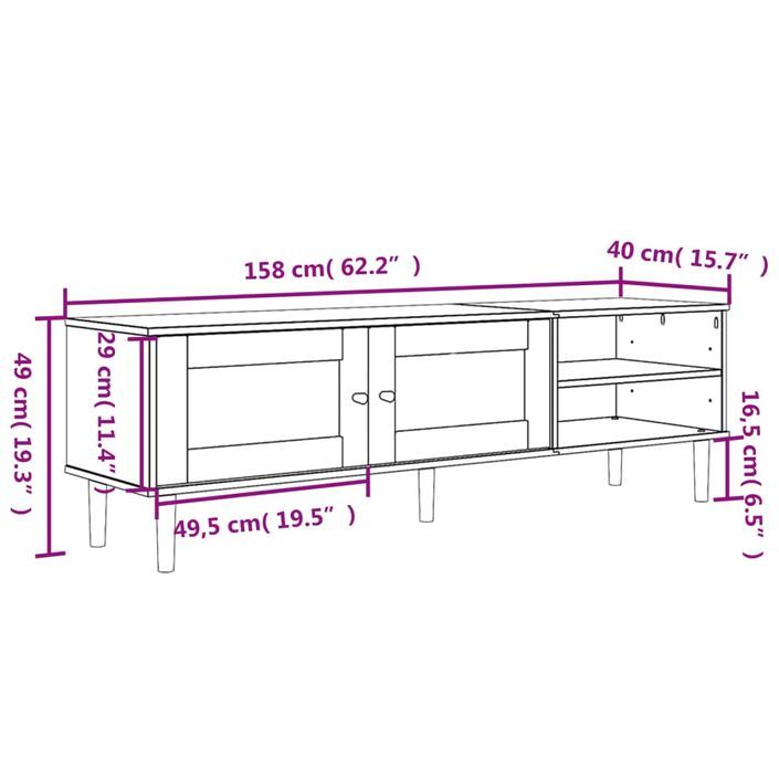 Meuble TV SENJA aspect rotin blanc 158x40x49cm bois massif pin - Photo n°10