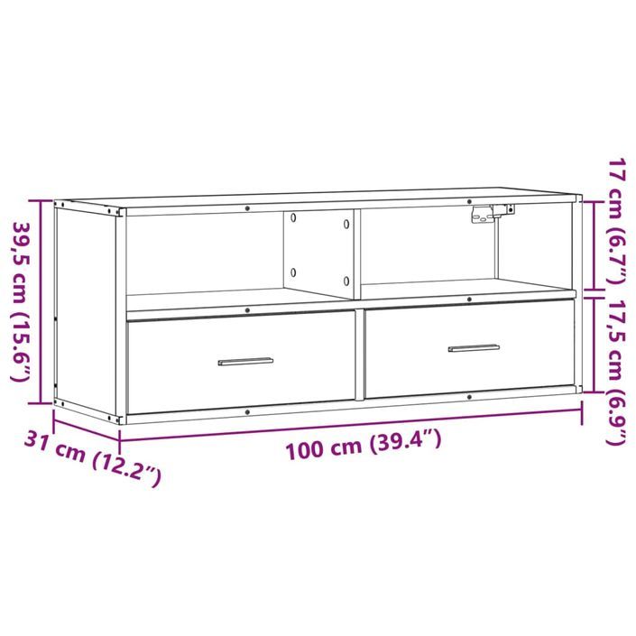 Meuble TV sonoma gris 100x31x39,5 cm bois d'ingénierie et métal - Photo n°11