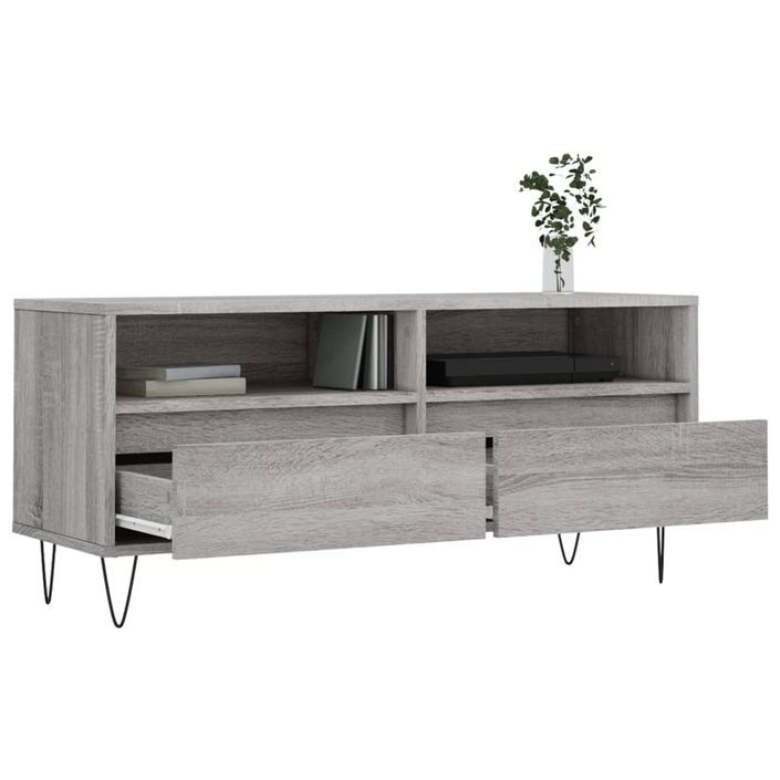 Meuble TV sonoma gris 100x34,5x44,5 cm bois d'ingénierie - Photo n°4